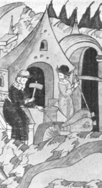 Кузница. Миниатюра летописного свода 16 в. Фрагмент Кузница. Миниатюра летописного свода 16 в. Фрагмент